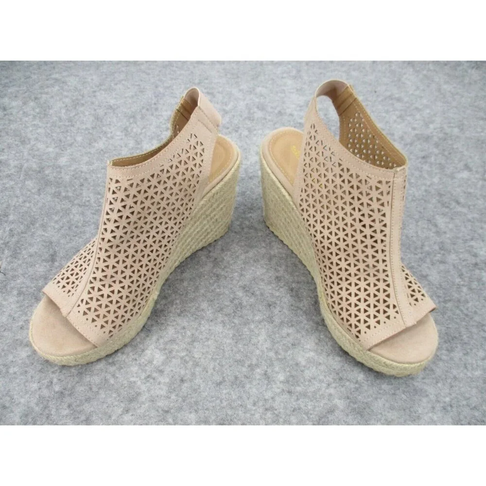 Altar'd State Wedge Shoes Size 10 Tan Casual Summer Spring Slip On Woven
